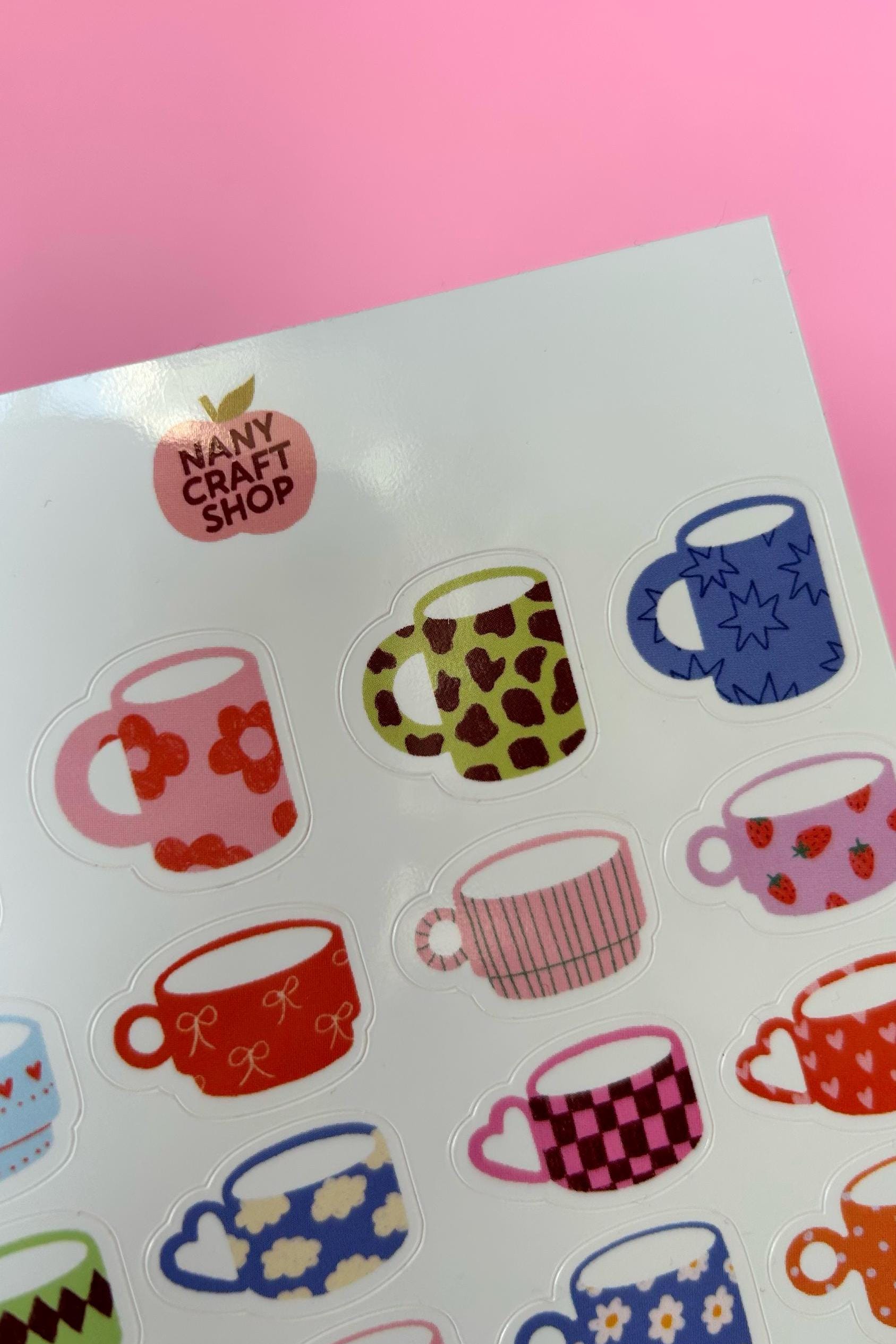 Feuille d'autocollants mugs à motifs A6 - Autocollants de journal, scrapbooking, junk journal, bullet journal - stickers, cute