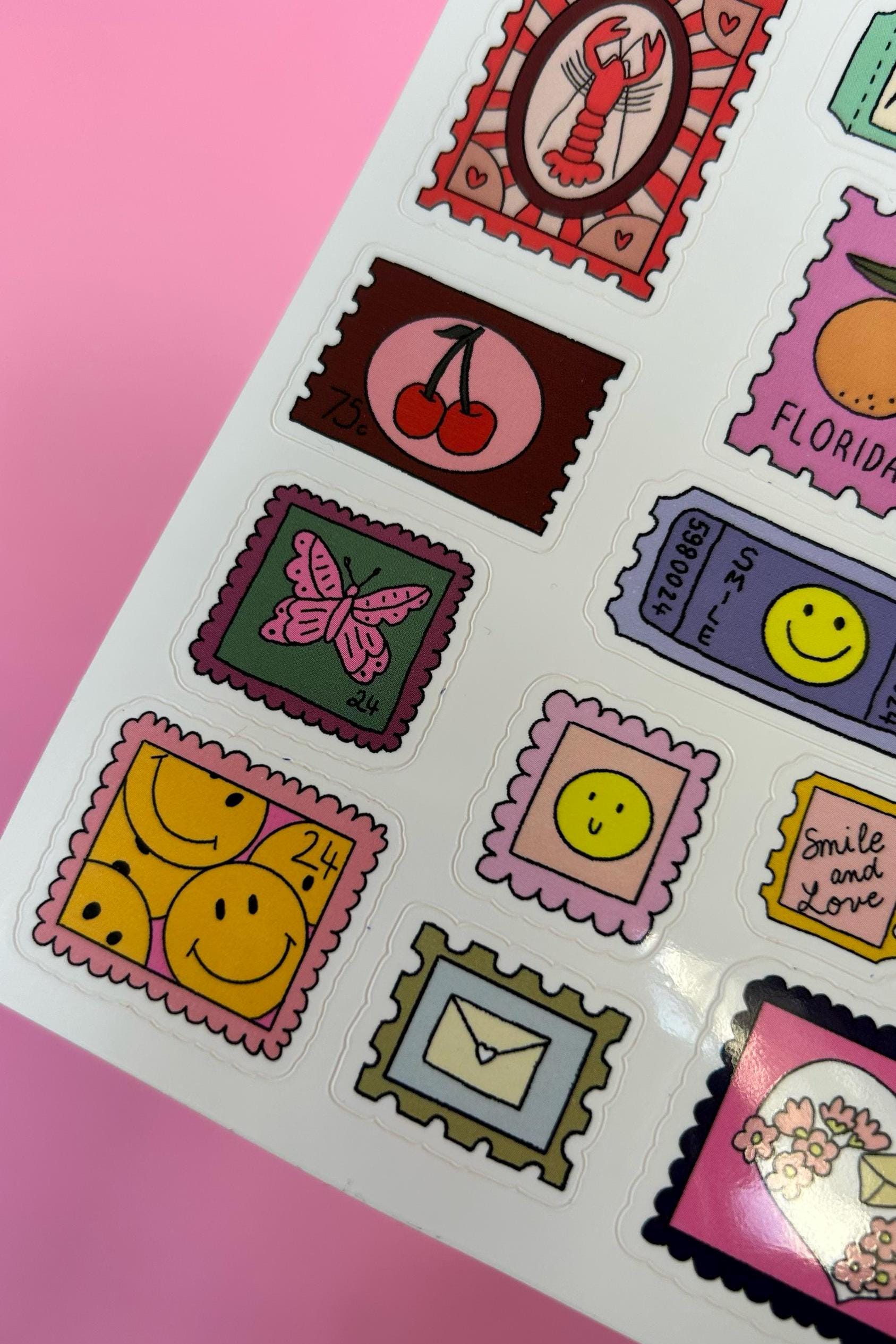 Feuille d'autocollants timbres A6 - Autocollants de journal, scrapbooking, junk journal, bullet journal - stickers, cute