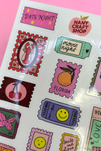 Feuille d'autocollants timbres A6 - Autocollants de journal, scrapbooking, junk journal, bullet journal - stickers, cute