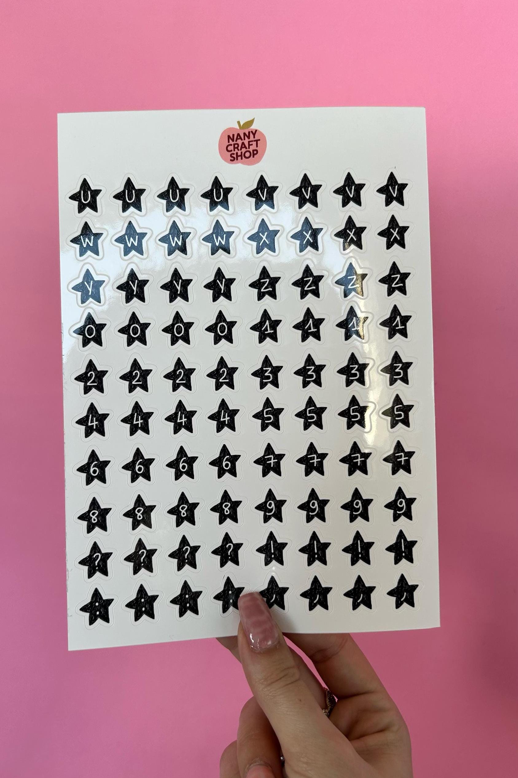 Feuille d'autocollants alphabet et chiffres étoiles - Autocollants de journal, scrapbooking, junk journal, bullet journal - stickers, cute
