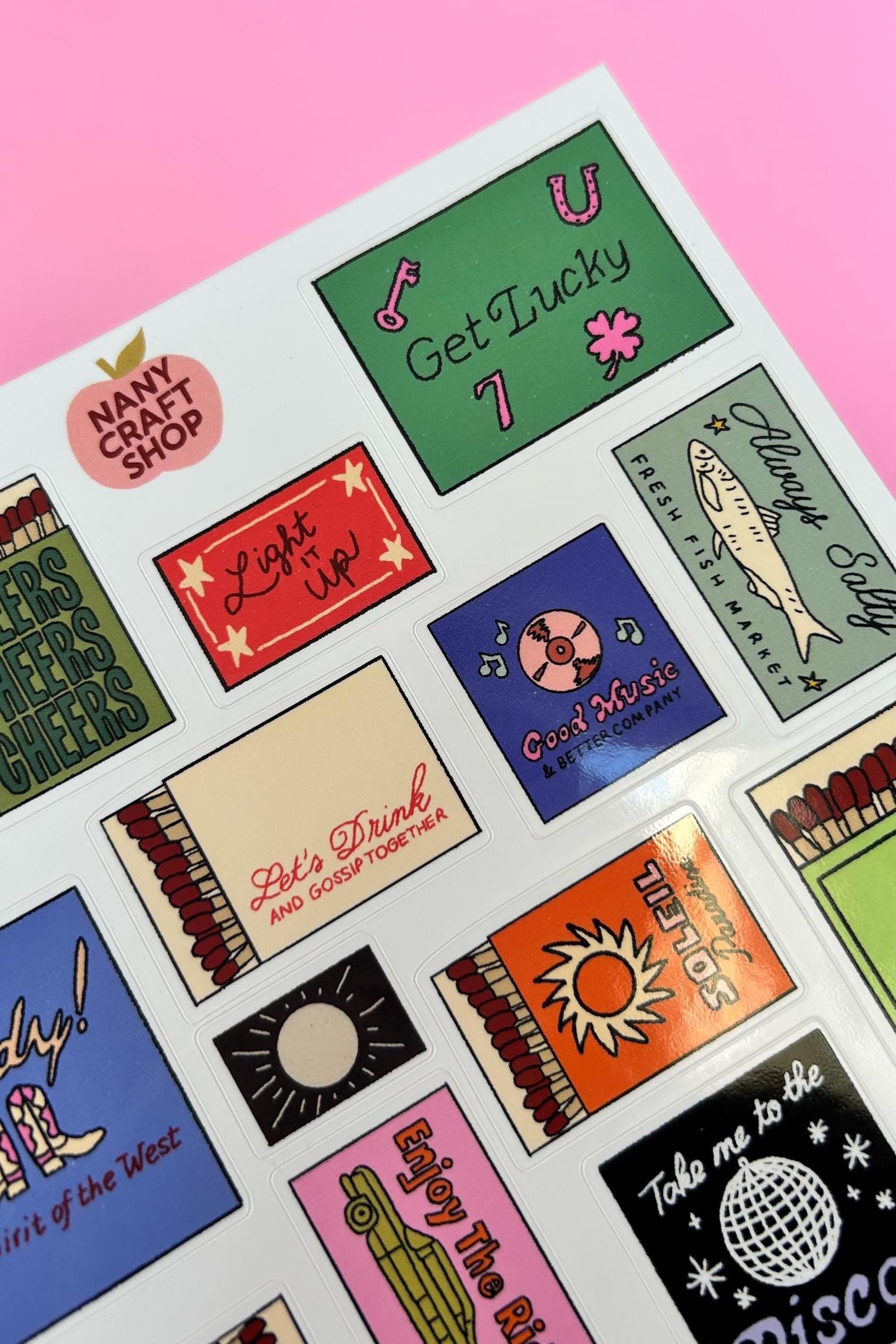 Feuille d'autocollants boîtes d’allumettes A5 - Autocollants de journal, scrapbooking, junk journal, bullet journal - stickers
