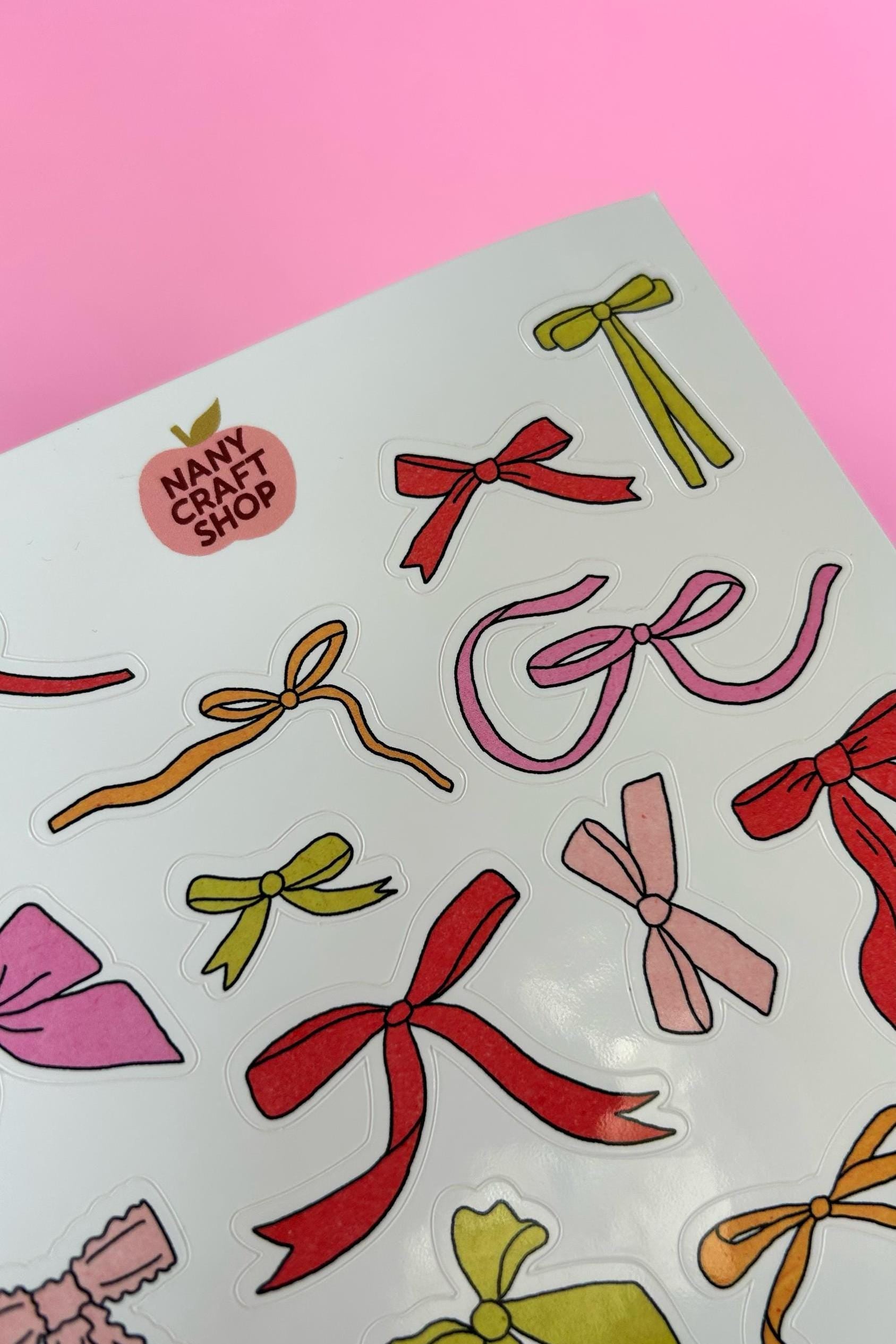 Feuille d'autocollants noeuds A5-Autocollants de journal, scrapbooking, junk journal, bullet journal - stickers noeuds, coquette, bows, cute