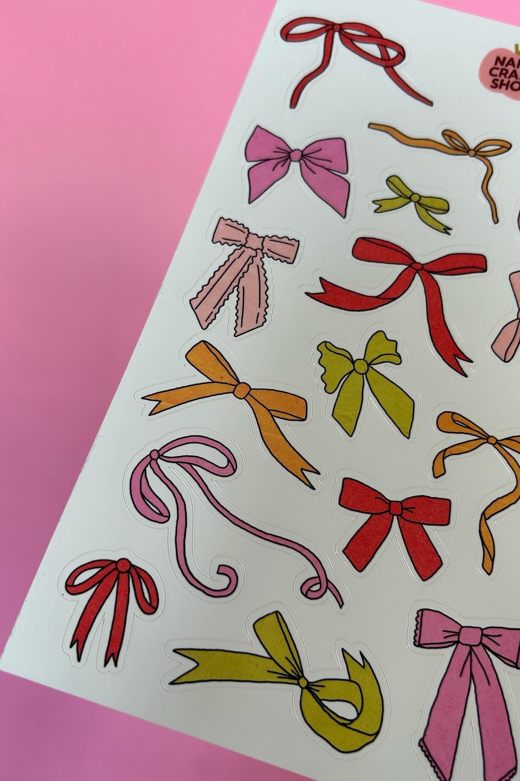 Feuille d'autocollants noeuds A5-Autocollants de journal, scrapbooking, junk journal, bullet journal - stickers noeuds, coquette, bows, cute