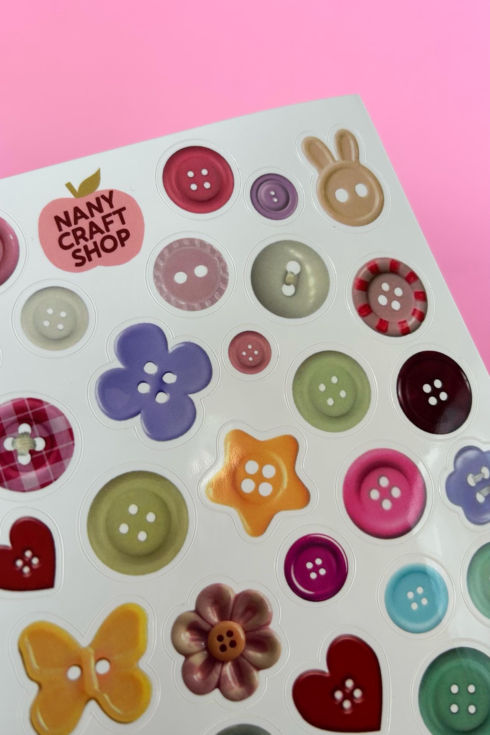 Feuille d'autocollants boutons A5 - Autocollants de journal, scrapbooking, junk journal, bullet journal - stickers, cute
