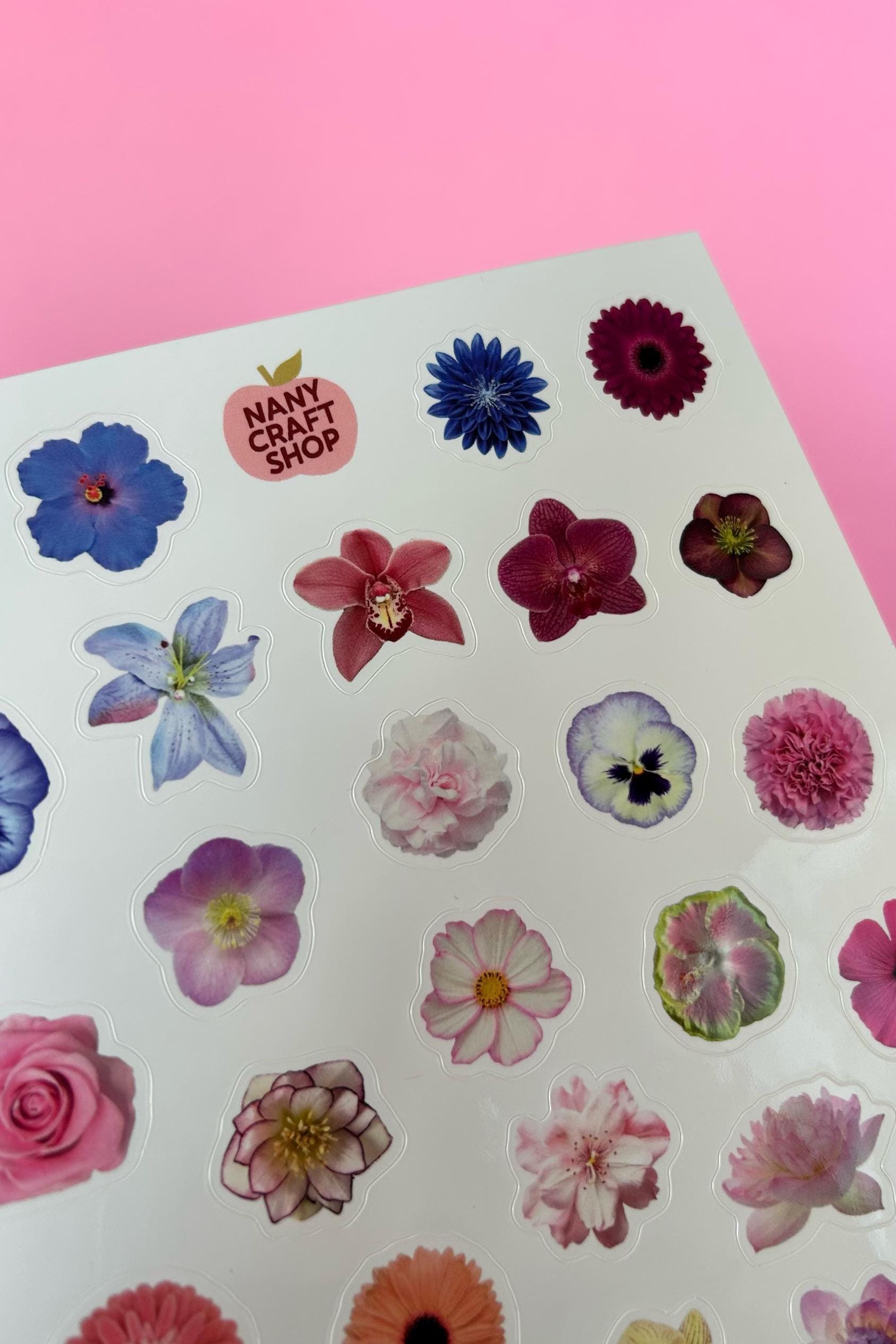 Feuille d'autocollants fleurs A5 - Autocollants de journal, scrapbooking, junk journal, bullet journal - stickers, cute