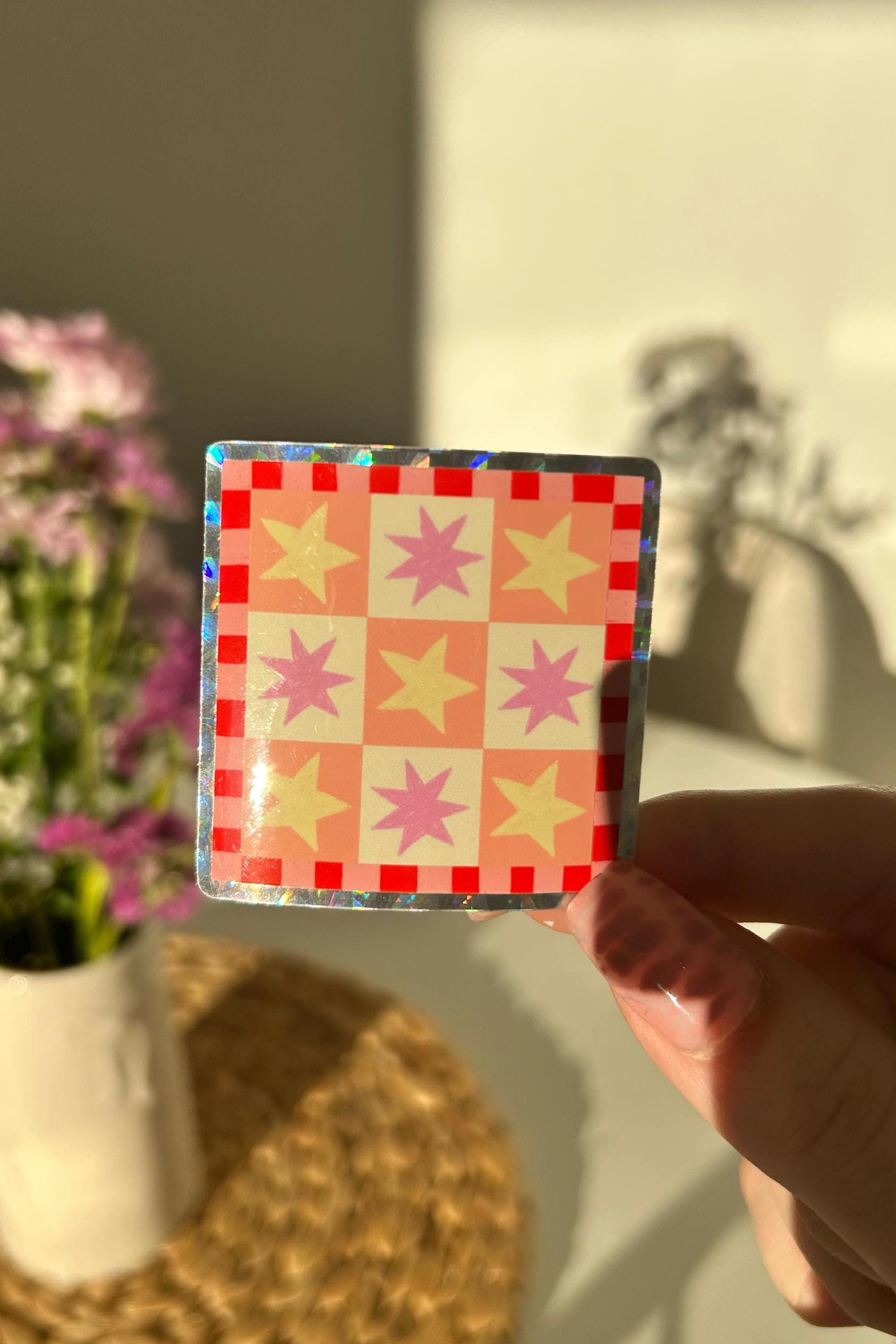 Sticker Prismatic étoiles - Stickers, autocollants de journal, scrapbooking, junk journal, bullet journal - rose et orange