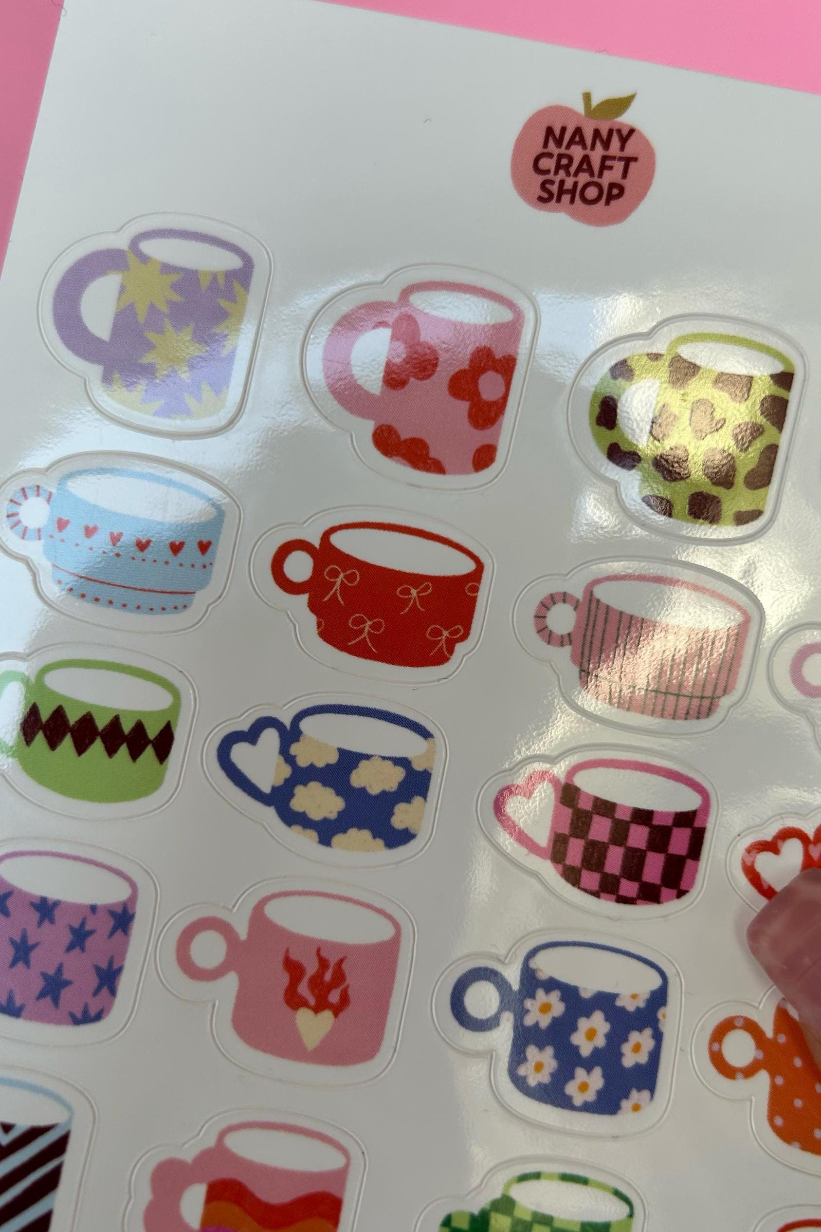 Feuille d'autocollants mugs à motifs A6 - Autocollants de journal, scrapbooking, junk journal, bullet journal - stickers, cute