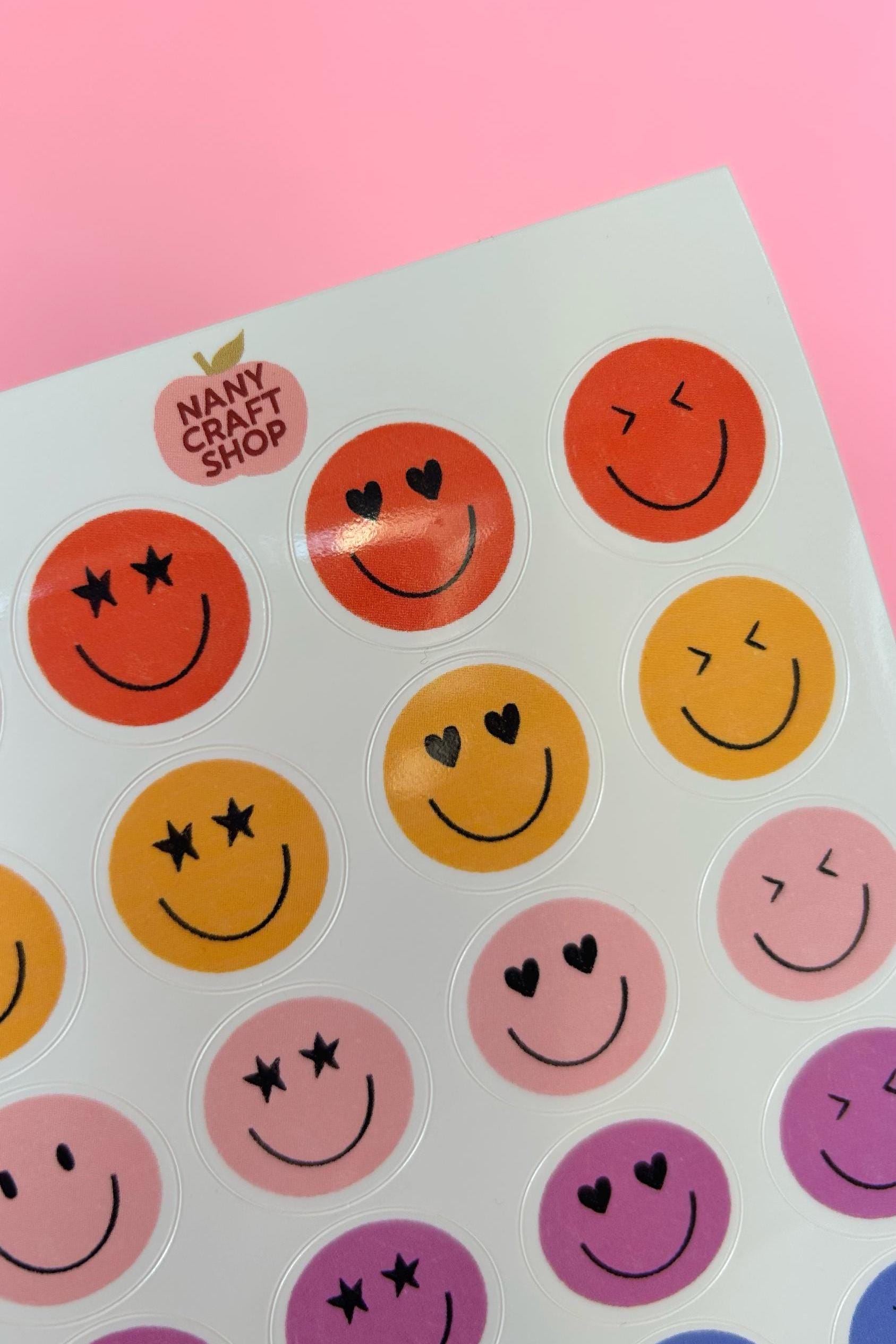 Feuille d'autocollants smileys A6 - Autocollants de journal, scrapbooking, junk journal, bullet journal - stickers, cute